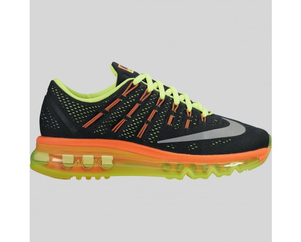 Damen & Herren - Nike Air Max 2016 (GS) Schwarz Spiegeln Silber Volt Total Orange